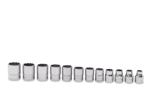 Composition de douilles 3/8&rdquo; m&eacute;trique 12 pans, 12 pi&egrave;ces Flank Drive&reg; (8 - 19 mm.)