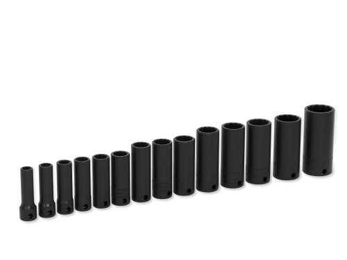 Jeu de 14 douilles impact 3/8&rdquo; longues 12 pans, Flank Drive&reg;, (8 - 19, 21 et 24 mm)