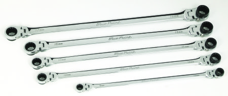 Jeu de clés polygonales à cliquet extra-longues à tête flexible, 5 pièces (8–19 mm)