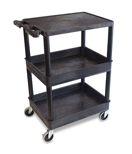 Service Cart met 2 inlegplanken en 1 platte bovenkant (Zwart)