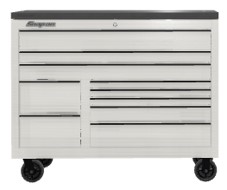 2-bank 10 ladige gereedschapswagen uit de Classic Series met zwart gepantserd topblad en SpeeDrawer (Wit met zwarte trims)