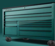 2-bank 10 ladige gereedschapswagen uit de Classic Series met zwart gepantserd topblad en zwarte trims (