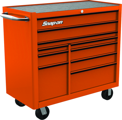 10-ladige Snap-on&reg; robuuste gereedschapswagen, electric orange met zwarte trim