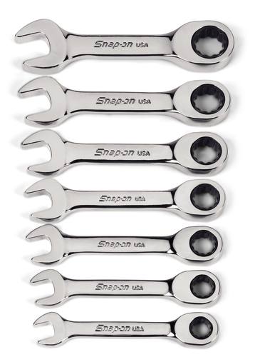 7 pc 12-Point Metric Flank Drive&reg; 0&deg; Offset Short Ratcheting Combination Wrench Set (8&ndash;14 mm)