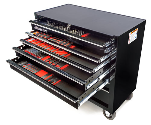 Composition de 197 outils Snap-on© pour voitures, avec servante noire et rangement organisé Toolbed