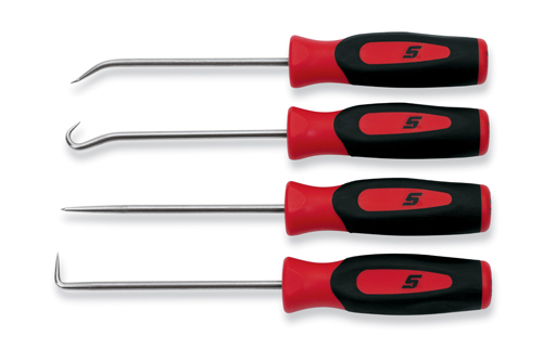 Mini pickset met rode softgrip handvatten, 4-delig
