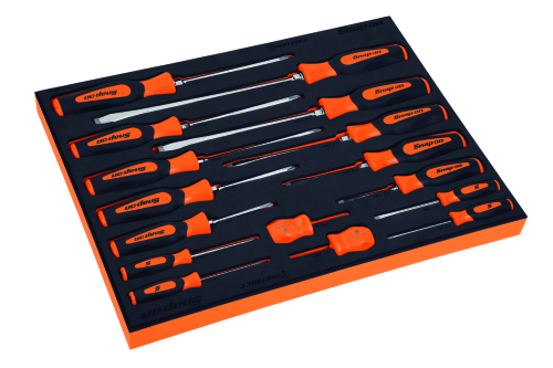 Jeu de tournevis avec poign&eacute;e Instinct&reg; Soft Grip dans une mousse de rangement, 16 pi&egrave;ces&nbsp;(orange)