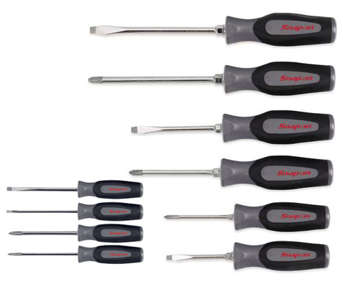 Jeu de tournevis et mini-tournevis avec poign&eacute;es Instinct&reg; soft-grip, 10-pi&egrave;ces, Phillips PH1, PH2 et PH3, plate, 2x plates mini, 2x Phillips PH0 et PH1 (Gun Metal Gris).