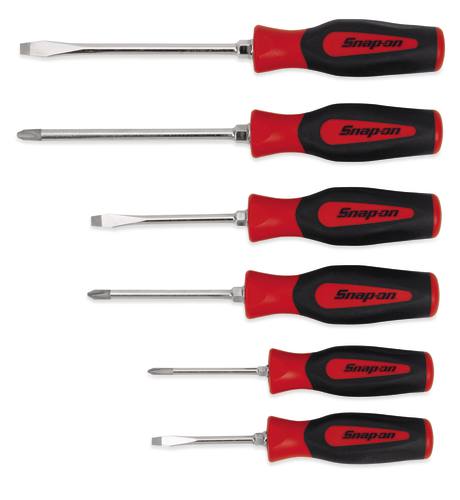 Soft Grip schroevendraaierset, rood, 6-delig , Phillips PH1, PH2 en PH3, sleuf &nbsp;