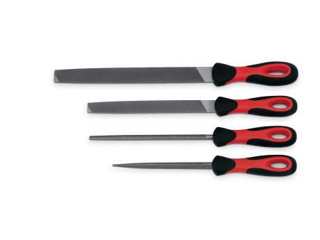 Gemengde vijlenset met Soft Grip handvat, 4-delig (rood)