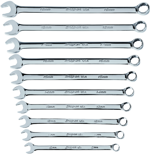 Jeu de cl&eacute;s mixtes longues m&eacute;triques Flank Drive&reg; plus , 12-pans, 10-pi&egrave;ces (10 - 19 mm.)