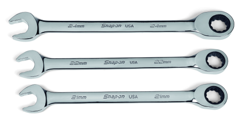 Jeu de 3 cl&eacute;s mixtes &agrave; cliquet Flank Drive&reg; non r&eacute;versibles, 12-pans, (21, 22 en 24 mm.)