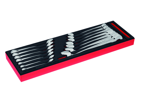 Flank Drive&reg; Plus gebogen steeksleutelset in rood PRO-FI&trade; opbergschuim, 14-delig, (10 - 27 mm.)