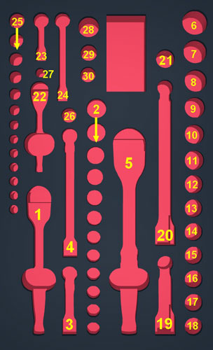 ToolBed pour jeu de douilles et accessoires noir/rouge